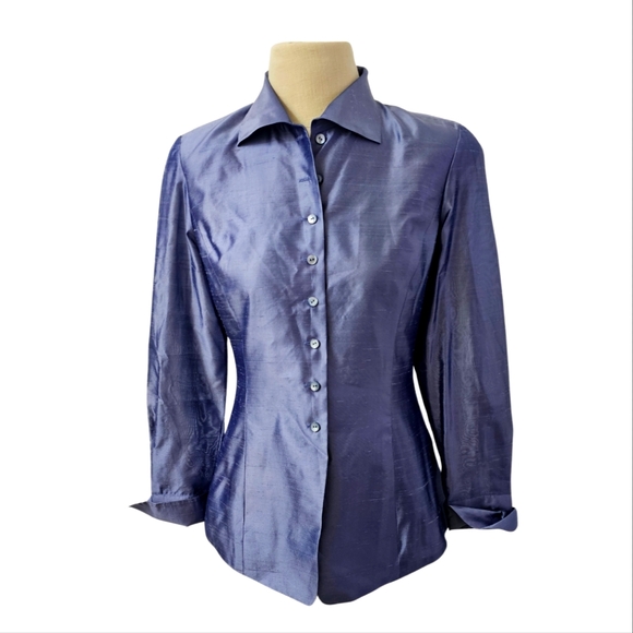 NWT $218 Dana Buchman Silk Shantung Blouse Petite Size 4